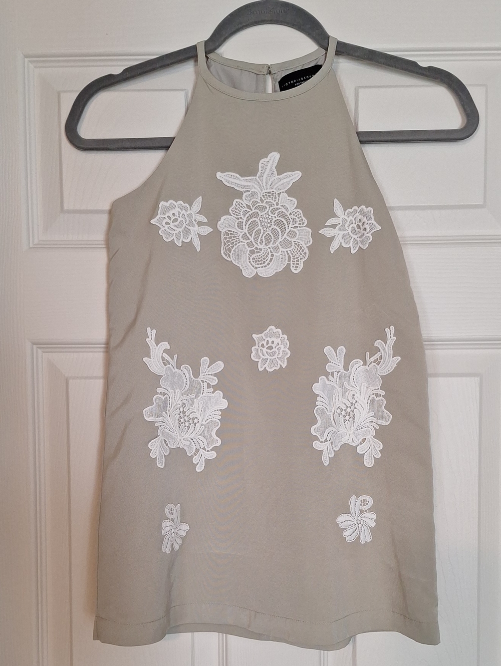 Victoria Beckham for Target Taupe Halter Mini Dress with White Floral Appliqué